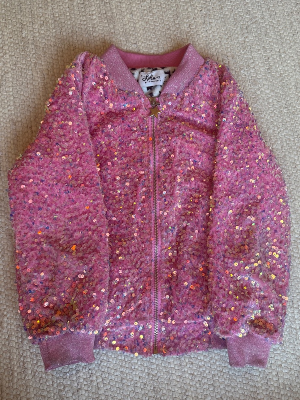 Lola & the Boys Pink Sequin Bomber Jacket